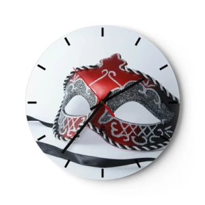 Horloge murale - Pendule murale - Masque de carnaval dans les tons rouge et noir - 30x30cm - Invitation au bal - Décoration murale moderne pour le salon, la cuisine et la chambre ARTTOR