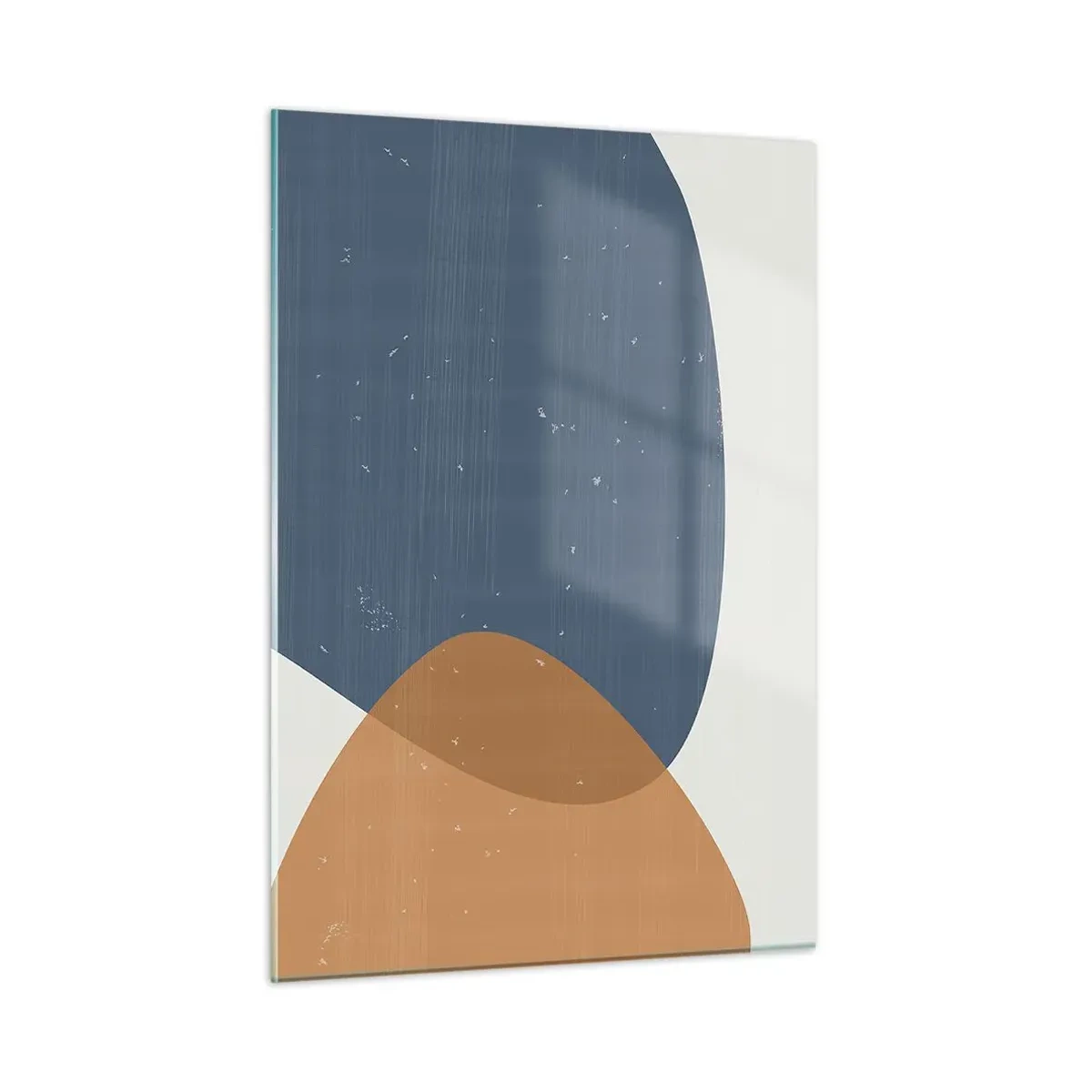 Impression sur verre - Image sur verre - Composition géométrique avec des ovales bleu marine et beige - 50x70cm - Ovales et influences - Décoration murale moderne pour le salon et la chambre ARTTOR