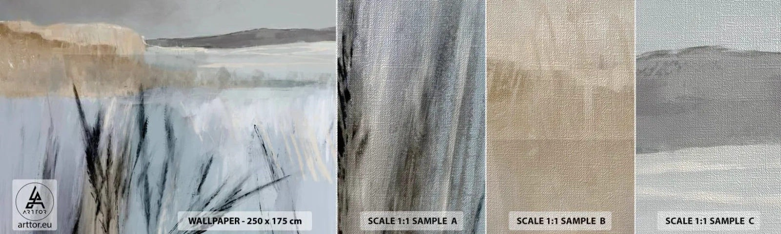 Échantillon de Papier Peint Premium Canvas - Champs d'hiver - Brillant, Minimalisme, Morceau - 100x30 cm