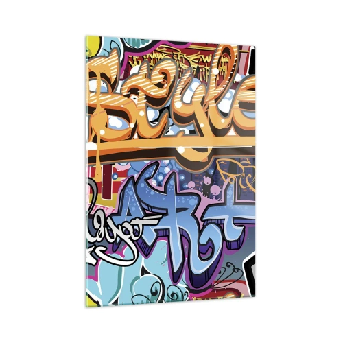 Impression sur verre - Image sur verre - Graffitis colorés avec inscriptions et dessins dynamiques - 50x70cm - Fresques, fresques, fresques… - Décoration murale moderne pour le salon et la chambre ARTTOR