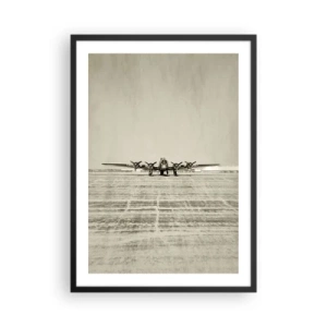 Affiche dans un cadre noir - Poster - Un avion vintage sur la piste - 50x70cm - Toujours prêt! - Décoration murale moderne pour le salon et la chambre ARTTOR