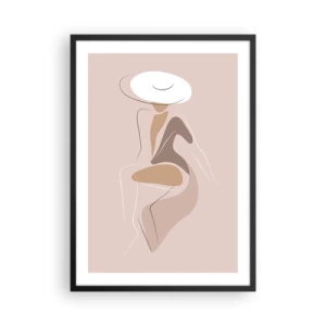 Affiche dans un cadre noir - Poster - Une image minimaliste d'une femme avec un chapeau sur fond beige. - 50x70cm - Être une dame - Décoration murale moderne pour le salon et la chambre ARTTOR
