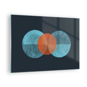 Impression sur verre - Image sur verre - Cercles colorés avec des lignes verticales sur fond sombre - 70x50cm - Composition symétrique - Décoration murale moderne pour le salon et la chambre ARTTOR