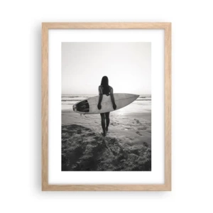 Affiche dans un chêne clair - Poster - Fille des vagues de la mer - 30x40 cm