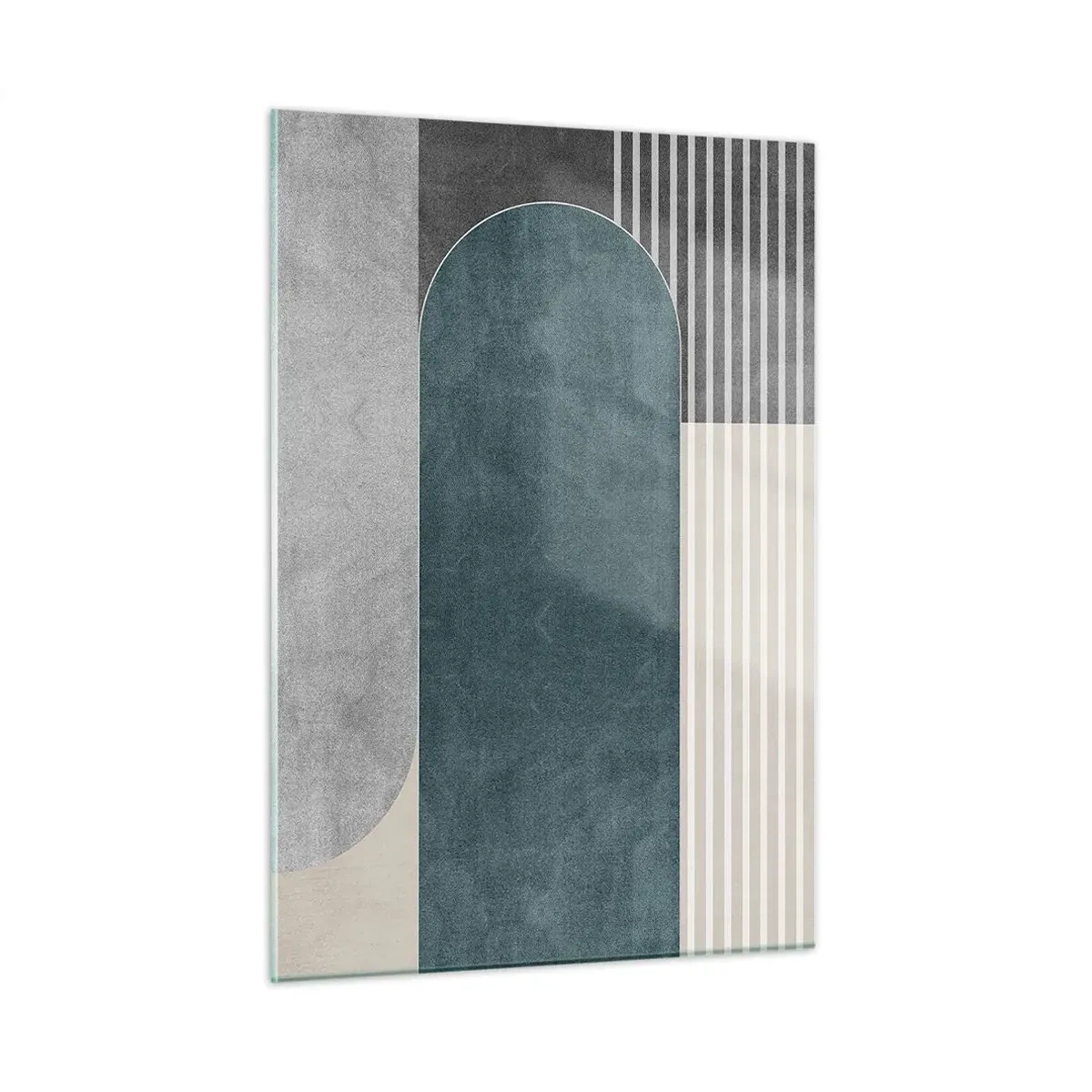 Impression sur verre - Image sur verre - Forme géométrique dans les tons de gris, beige et vert - 50x70cm - Composition de niveaux - Décoration murale moderne pour le salon et la chambre ARTTOR