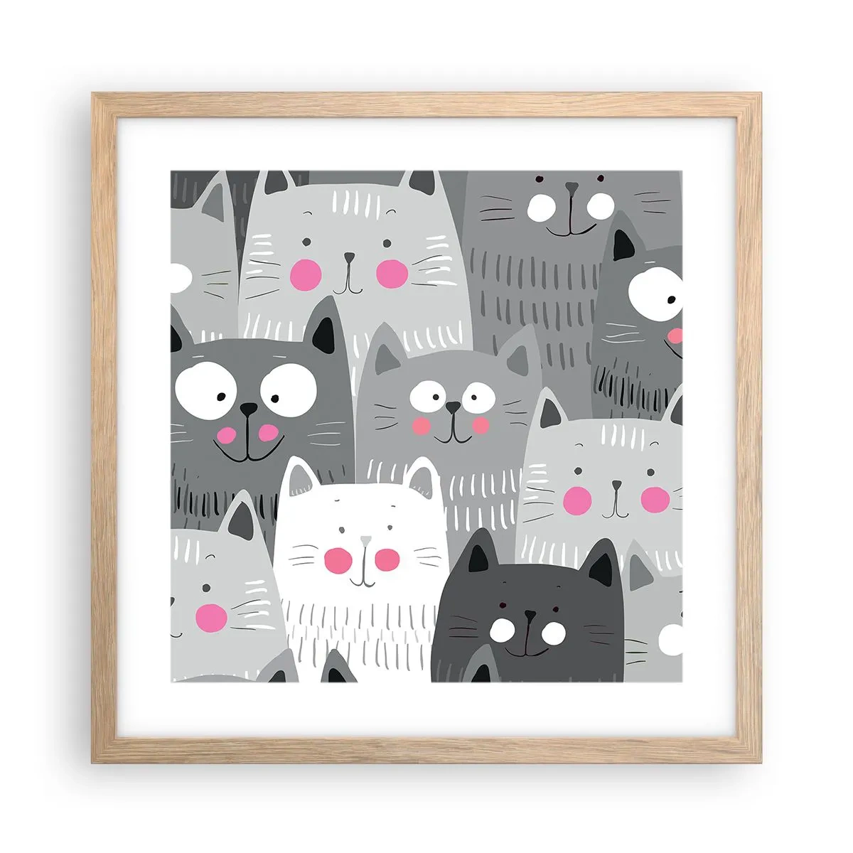Affiche dans un chêne clair - Poster - Le monde des chats - 40x40 cm