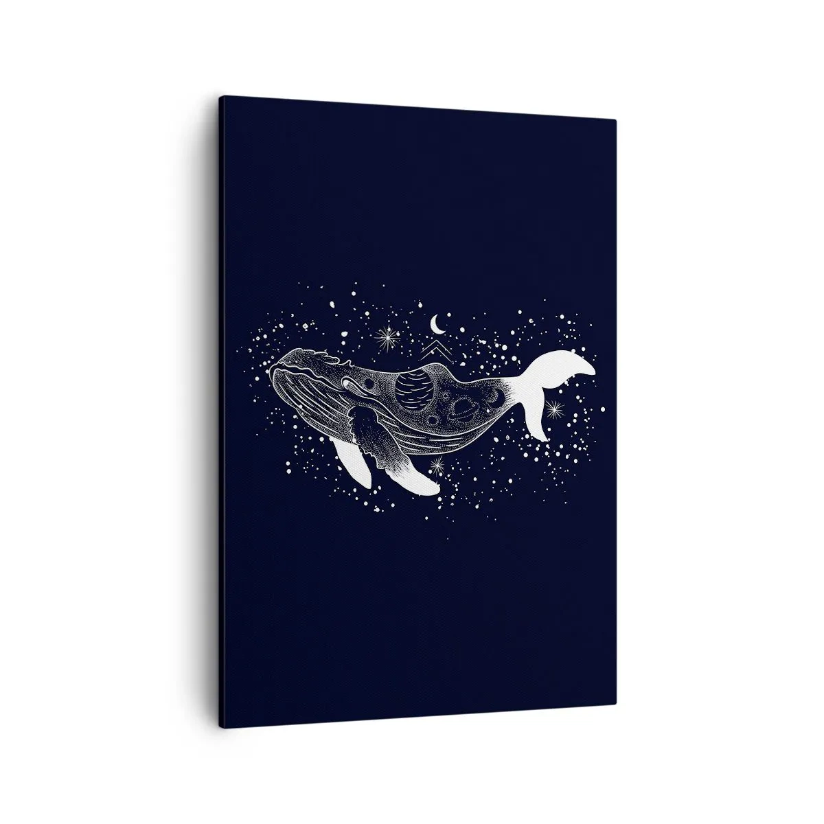Impression sur toile - Image sur toile - Une illustration graphique d'une baleine dans un style de l'ère spatiale. - 50x70cm - Dans l'océan de l'univers - Décoration murale moderne pour le salon et la chambre ARTTOR