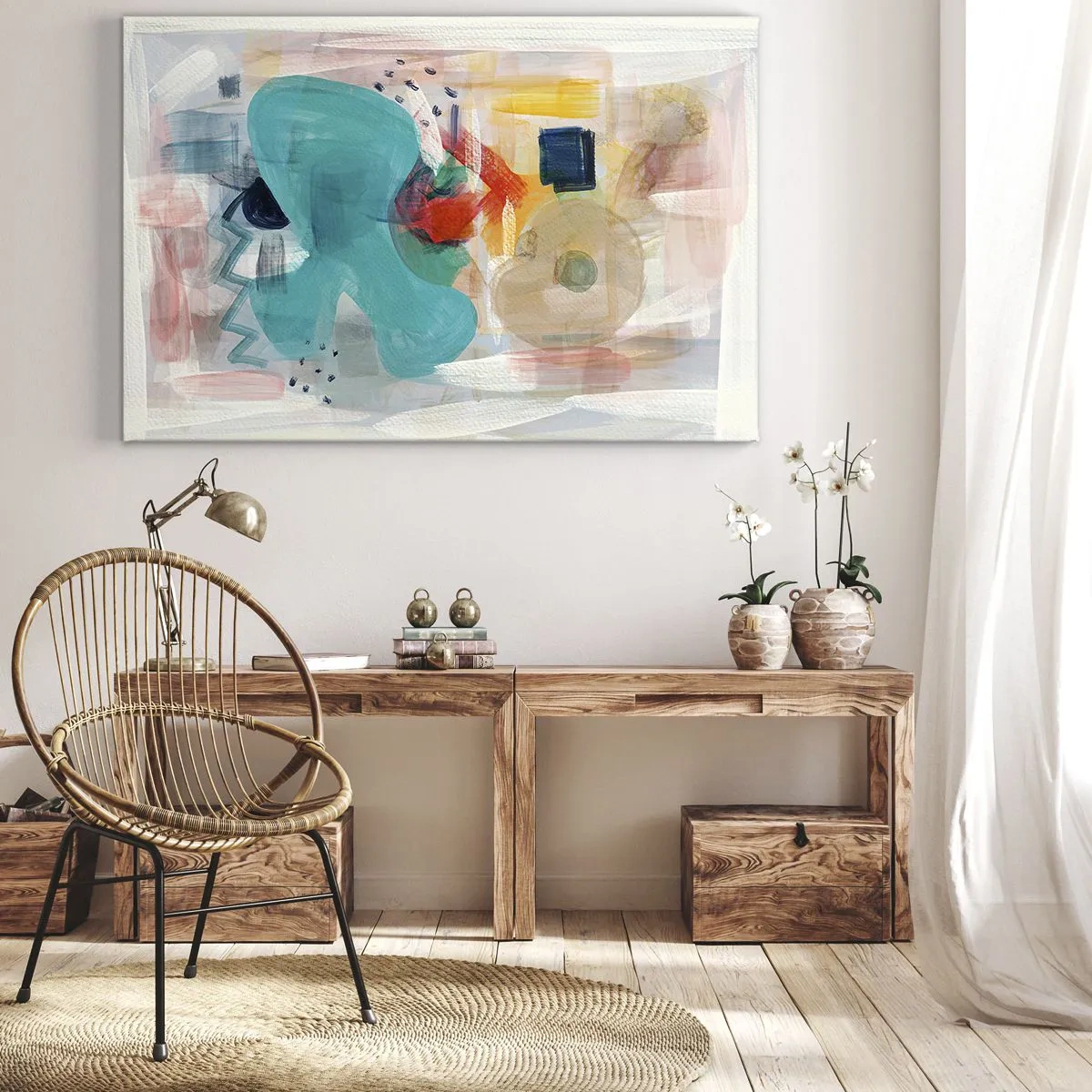 Impression sur toile - Image sur toile - Les formes et les couleurs abstraites créent une composition dynamique - 120x80cm - Jeu de couleurs - Décoration murale moderne pour le salon et la chambre ARTTOR