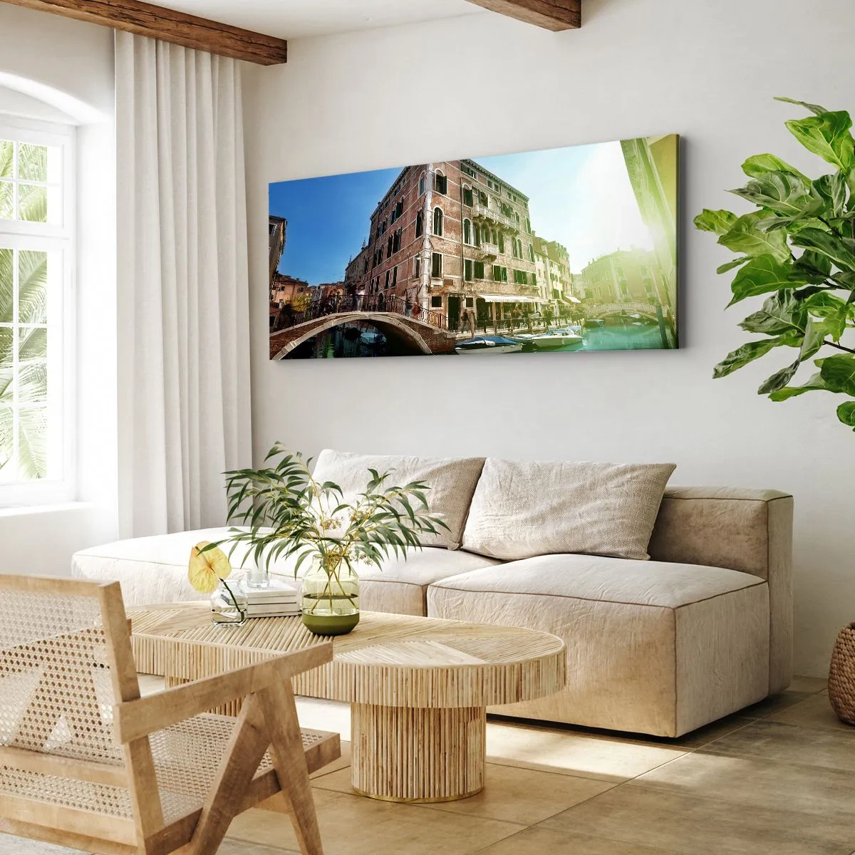 Impression sur toile - Image sur toile - Pont et canal de Venise avec une architecture historique - 120x50cm - Venise - Amore Moi - Décoration murale moderne pour le salon et la chambre ARTTOR