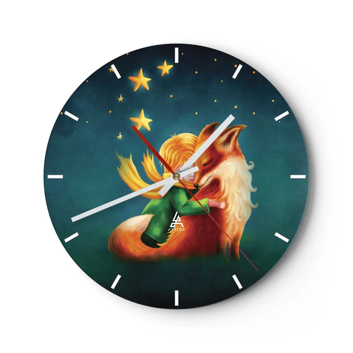 Horloge murale - Pendule murale - Le Petit Prince serrant un renard dans ses bras sous un ciel étoilé - 30x30cm - Petit Prince - Décoration murale moderne pour le salon, la cuisine et la chambre ARTTOR