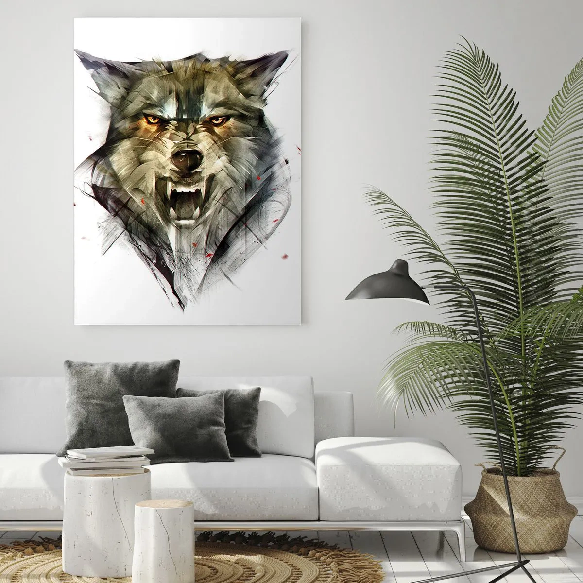 Impression sur verre - Image sur verre - Un loup dangereux sous une forme dynamique et artistique - 70x100cm - Pas un pas ! - Décoration murale moderne pour le salon et la chambre ARTTOR