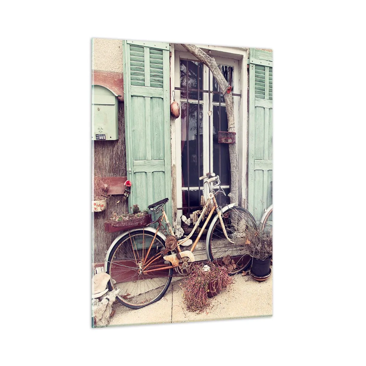 Impression sur verre - Image sur verre - Paysage provincial avec des vélos - 50x70cm - Que la province vive - Décoration murale moderne pour le salon et la chambre ARTTOR