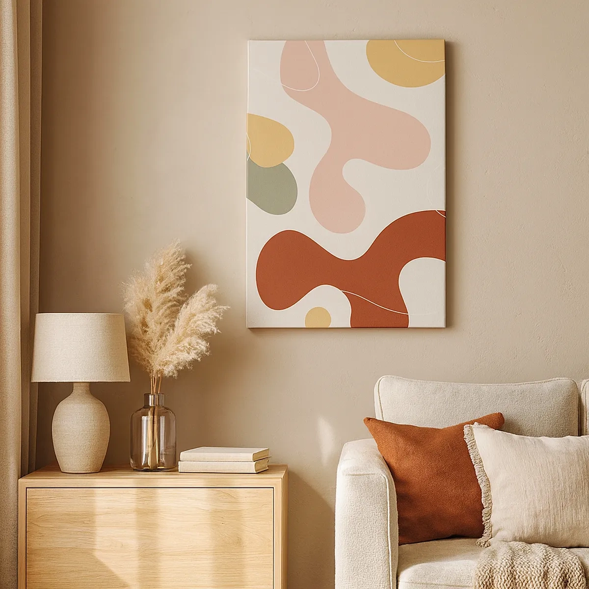 Impression sur toile - Image sur toile - Une composition abstraite aux tons pastel avec des formes dynamiques. - 50x70cm - Entrelac - Décoration murale moderne pour le salon et la chambre ARTTOR