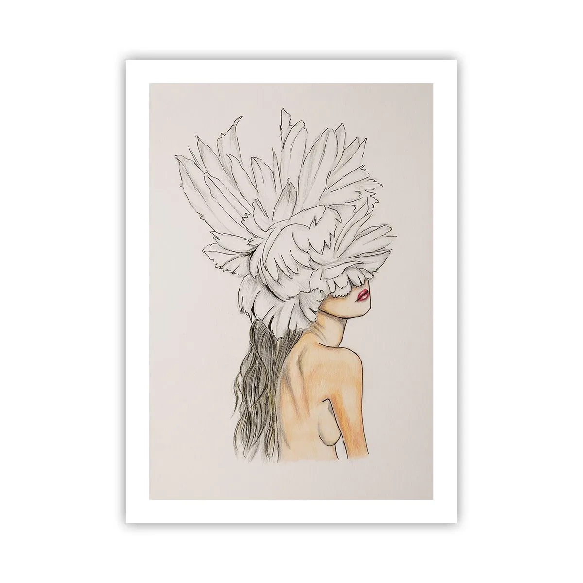 Affiche - Poster - Portrait d'une femme avec un chapeau de plumes dans un style artistique - 50x70cm - Beauté couronnée - Décoration murale moderne pour le salon et la chambre ARTTOR