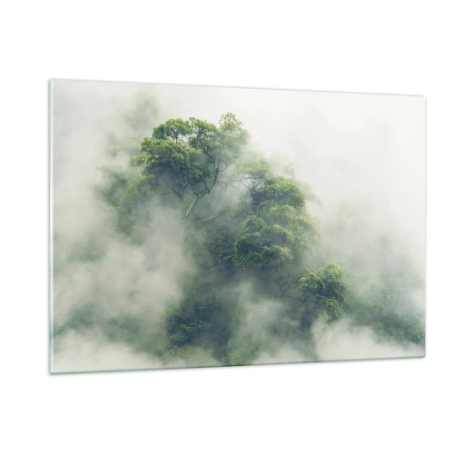 Impression sur verre - Image sur verre - Arbres de la forêt tropicale émergeant d'un épais brouillard - 120x80cm - Enveloppé de brouillard - Décoration murale moderne pour le salon et la chambre ARTTOR
