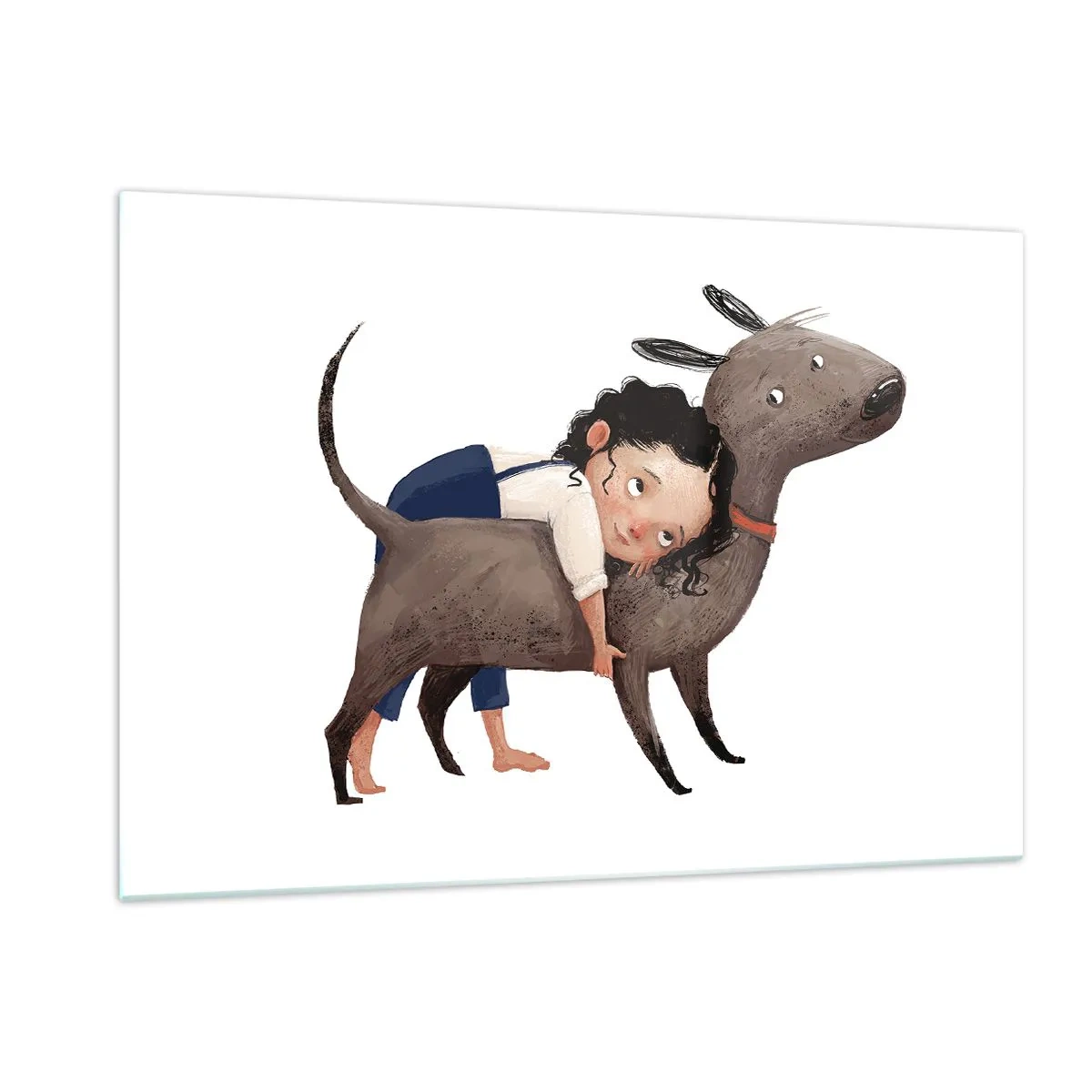 Impression sur verre - Image sur verre - Une fille serrant un gros chien dans ses bras sur un fond blanc - 120x80cm - Les meilleurs amis - Décoration murale moderne pour le salon et la chambre ARTTOR