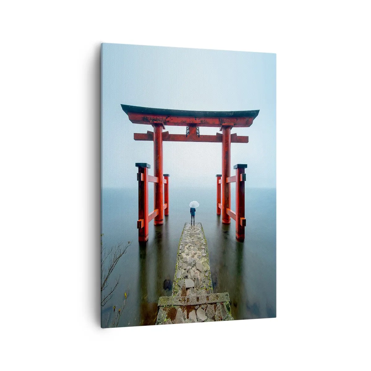 Impression sur toile - Image sur toile - Un portail torii surplombant un lac tranquille au Japon - 70x100cm - Rêverie japonnaise - Décoration murale moderne pour le salon et la chambre ARTTOR