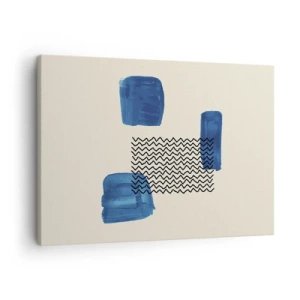Impression sur toile - Image sur toile - Composition abstraite avec des taches bleues et des lignes ondulées - 70x50cm - Quatuor abstrait - Décoration murale moderne pour le salon et la chambre ARTTOR