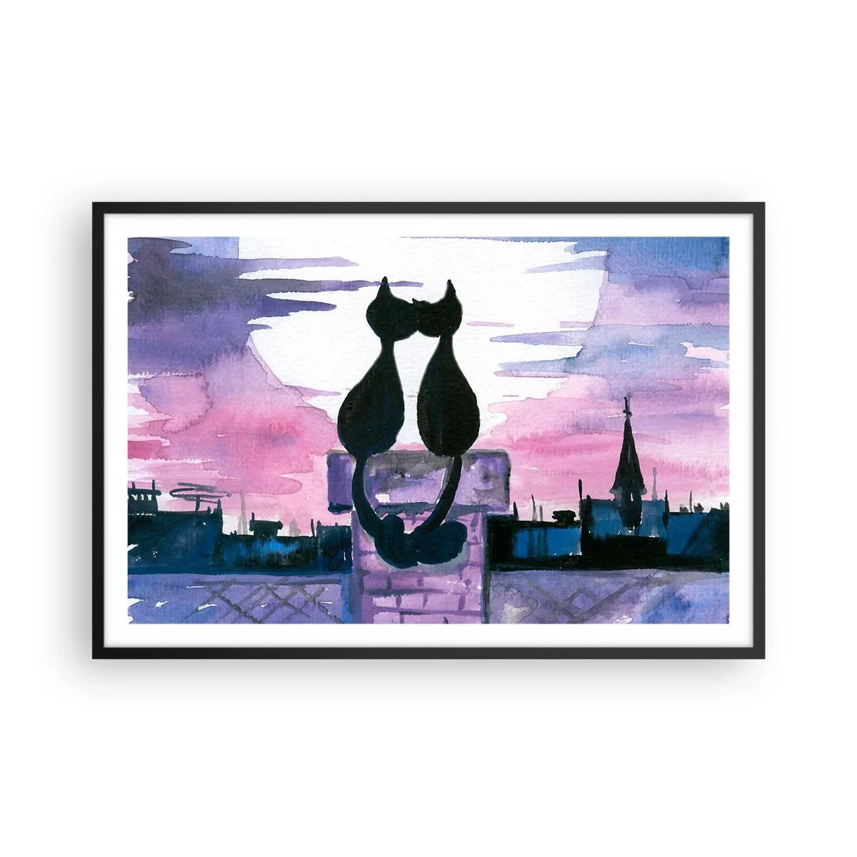 Affiche dans un cadre noir - Poster - Rendez-vous sous la lune - 91x61 cm
