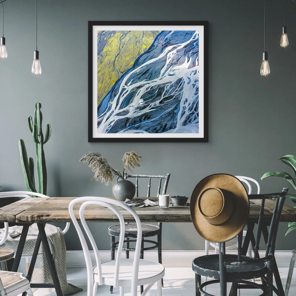 Affiche dans un cadre noir - Poster - Peintures rupestres de la nature - 60x60 cm