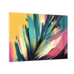Impression sur verre - Image sur verre - Coups de pinceau dynamiques aux couleurs vibrantes - 70x50cm - Composition – une explosion de joie - Décoration murale moderne pour le salon et la chambre ARTTOR