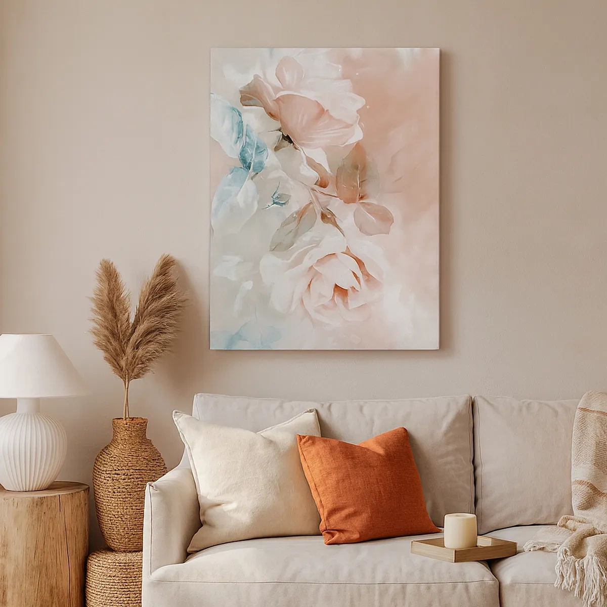 Impression sur toile - Image sur toile - Roses délicates aux tons pastel sur fond clair - 50x70cm - L'esprit du romantisme - Décoration murale moderne pour le salon et la chambre ARTTOR
