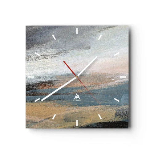 Horloge murale - Pendule murale - Paysage abstrait dans des tons sobres de bleu et de beige - 30x30cm - Abstraction : paysage nordique - Décoration murale moderne pour le salon et la chambre ARTTOR