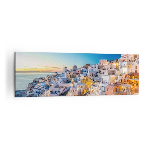 Impression sur toile - Image sur toile - Vue d'une ville grecque au coucher du soleil - 160x50cm - L'essence de la grecque - Décoration murale moderne pour le salon et la chambre ARTTOR