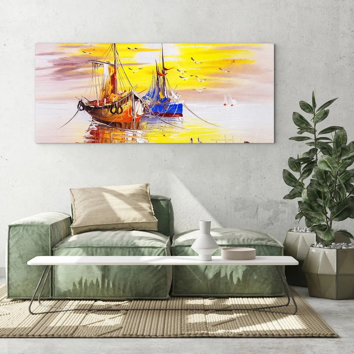 Impression sur verre - Image sur verre - Un repos bien mérité au port - 100x40 cm
