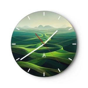 Horloge murale - Pendule murale - Vallées et collines verdoyantes dans une approche paysagère artistique - 30x30cm - Dans les vallées verdoyantes - Décoration murale moderne pour le salon, la cuisine et la chambre ARTTOR
