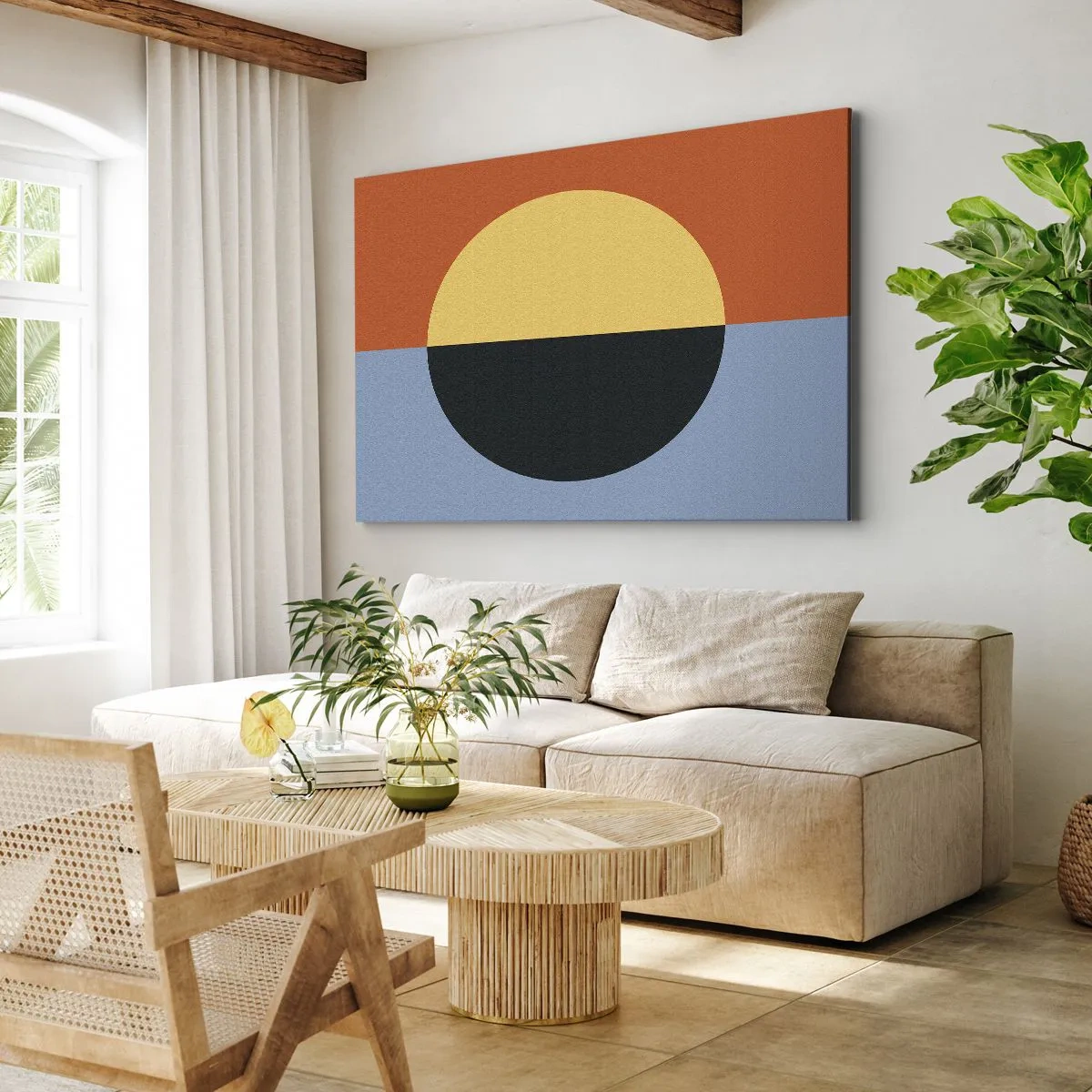 Impression sur toile - Image sur toile - Abstraction géométrique aux couleurs contrastées - 120x80cm - Composition de chaleur et de fraîcheur - Décoration murale moderne pour le salon et la chambre ARTTOR