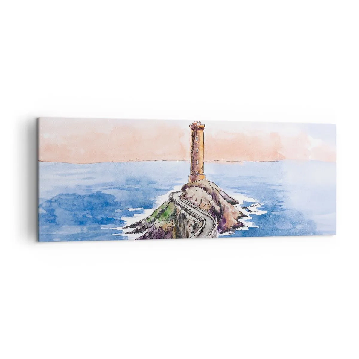 Impression sur toile - Image sur toile - Un phare sur un rivage rocheux - 140x50cm - Face à la mer - Décoration murale moderne pour le salon et la chambre ARTTOR