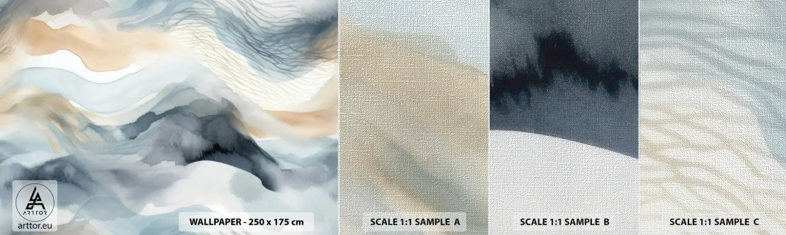 Échantillon de Papier Peint Premium Canvas - Abstraction enneigée et brumeuse - Morceau, Aquarelle, Minimalisme - 100x30 cm