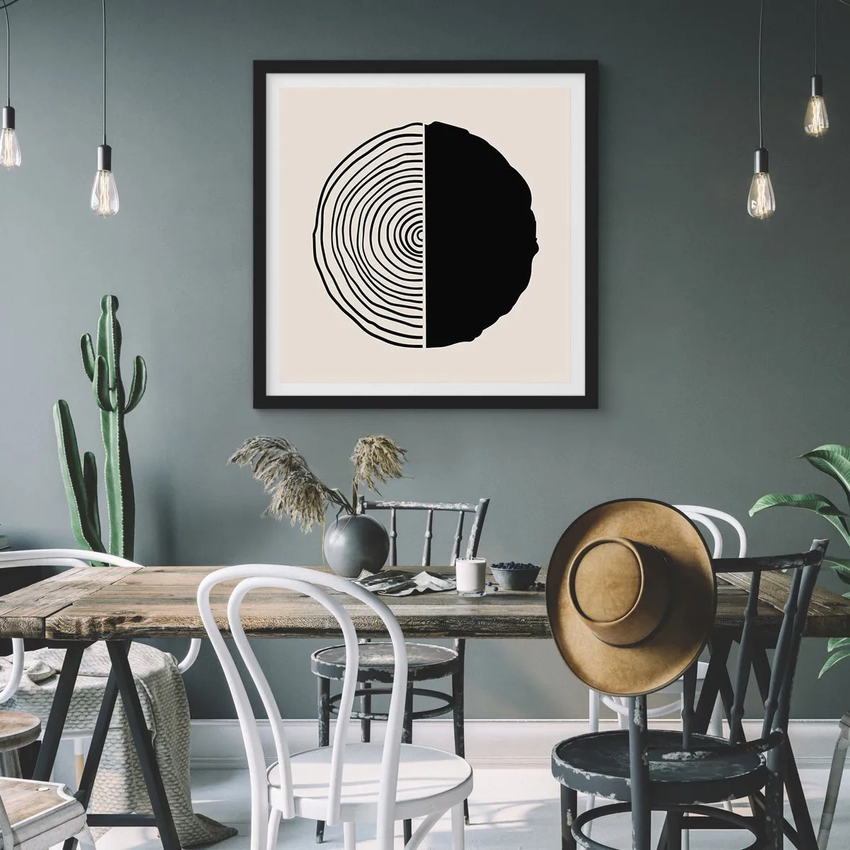 Affiche dans un cadre noir - Poster - Moitié-moitié - 50x50 cm