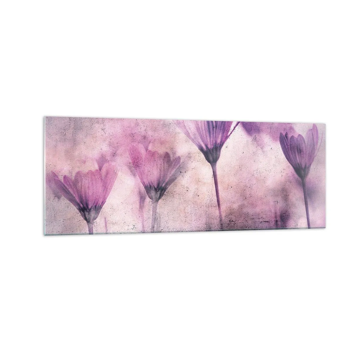Impression sur verre - Image sur verre - Fleurs délicates dans des tons violets sur fond clair - 140x50cm - Rêve de fleurs - Décoration murale moderne pour le salon et la chambre ARTTOR