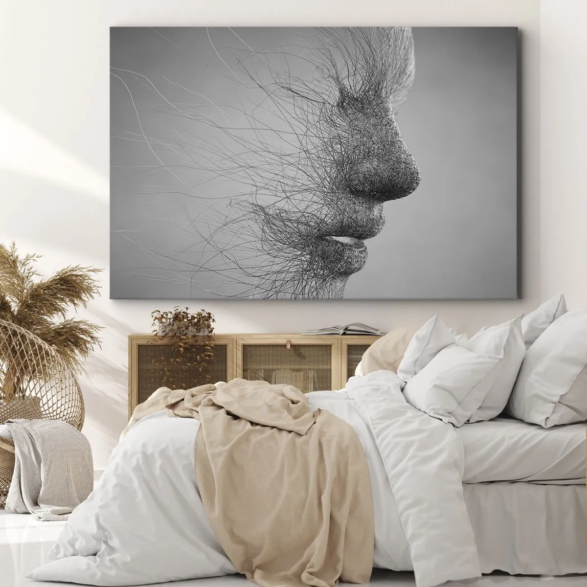 Impression sur toile - Image sur toile - Profil facial artistique créé avec des lignes délicates - 100x70cm - L'esprit du vent - Décoration murale moderne pour le salon et la chambre ARTTOR
