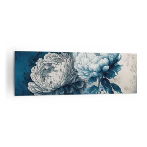 Impression sur toile - Image sur toile - Pivoines bleues sur un fond subtil avec un motif délicat - 160x50cm - Paire assortie - Décoration murale moderne pour le salon et la chambre ARTTOR