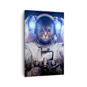 Impression sur toile - Image sur toile - Un chat dans une combinaison d'astronaute avec la Terre en arrière-plan et une lumière vive. - 80x120cm - Houston, vous avez un problème - Décoration murale moderne pour le salon et la chambre ARTTOR
