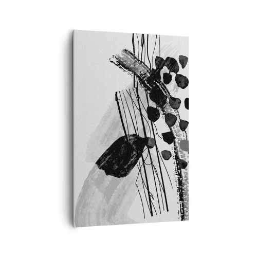 Impression sur toile - Image sur toile - Composition abstraite en noir et blanc avec des formes organiques - 80x120cm - Abstraction organique noir et blanc - Décoration murale moderne pour le salon et la chambre ARTTOR