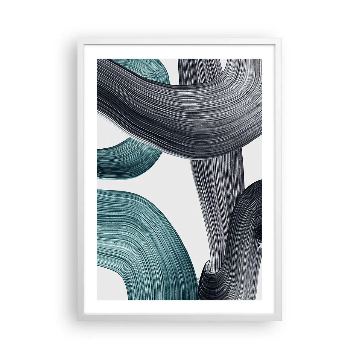 Affiche dans un cadre blanc - Poster - Sentiers émeraude et noirs - 50x70 cm
