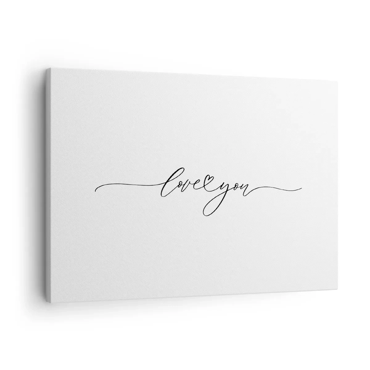 Impression sur toile - Image sur toile - L'inscription « Je t'aime » dans une police élégante - 70x50cm - Noir sur blanc - Décoration murale moderne pour le salon et la chambre ARTTOR