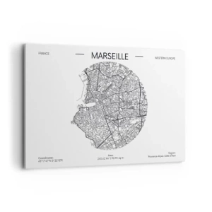 Impression sur toile - Image sur toile - Carte de Marseille dans un style minimaliste - 120x80cm - Anatomie de Marseille - Décoration murale moderne pour le salon et la chambre ARTTOR