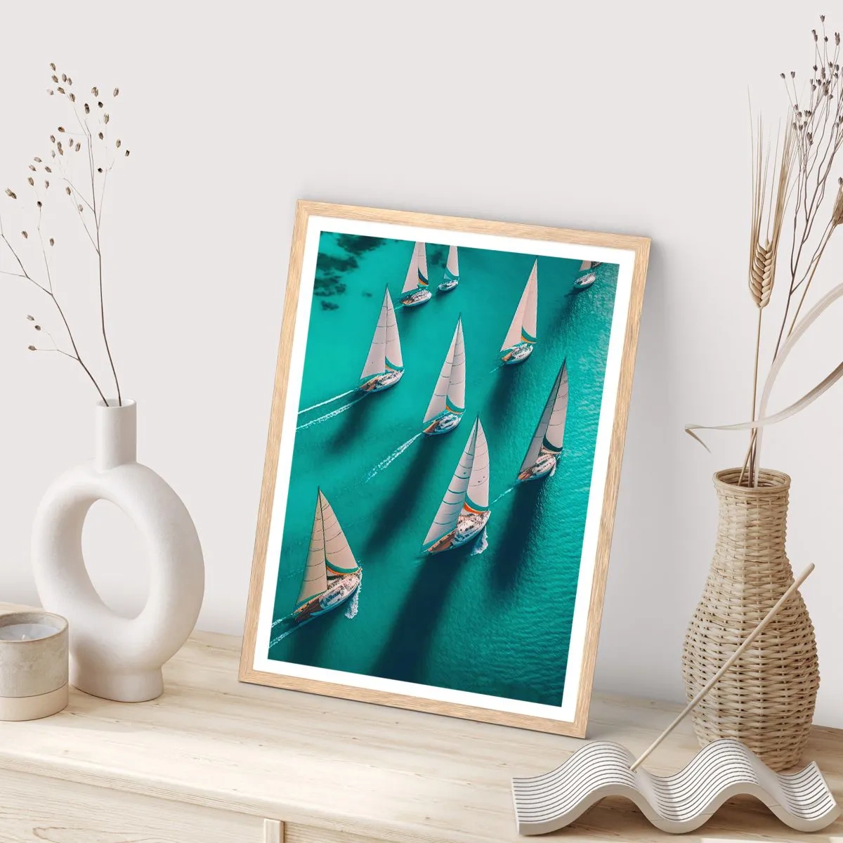 Affiche dans un chêne clair - Poster - Dans une compétition avec le vent - 70x100 cm