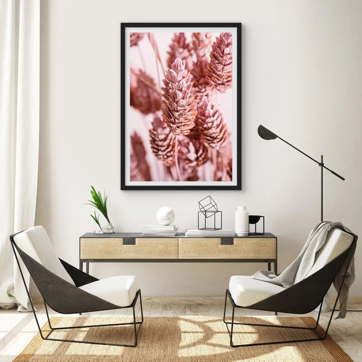 Affiche dans un cadre noir - Poster - Gros plan de fleurs séchées dans des tons de rose - 50x70cm - Apparemment discret - Décoration murale moderne pour le salon et la chambre ARTTOR
