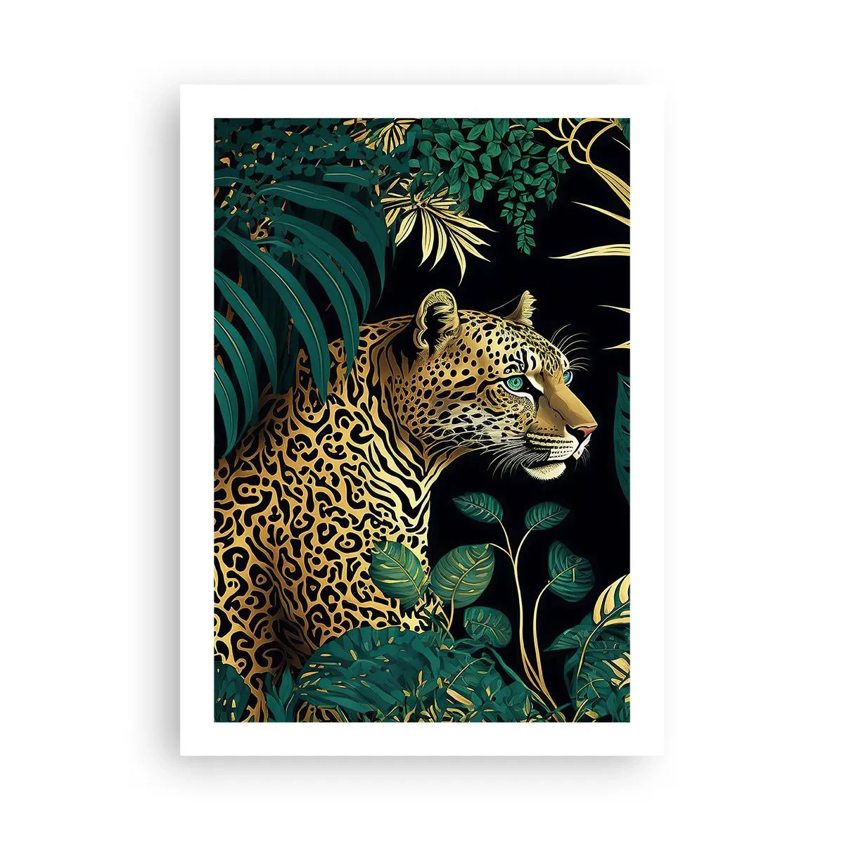 Affiche - Poster - Léopard doré dans la jungle tropicale - 50x70cm - Un hôte dans la jungle - Décoration murale moderne pour le salon et la chambre ARTTOR