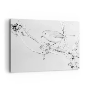 Impression sur toile - Image sur toile - Oiseau sur une branche en noir et blanc avec un style minimaliste - 100x70cm - Matin d'hiver - Décoration murale moderne pour le salon et la chambre ARTTOR