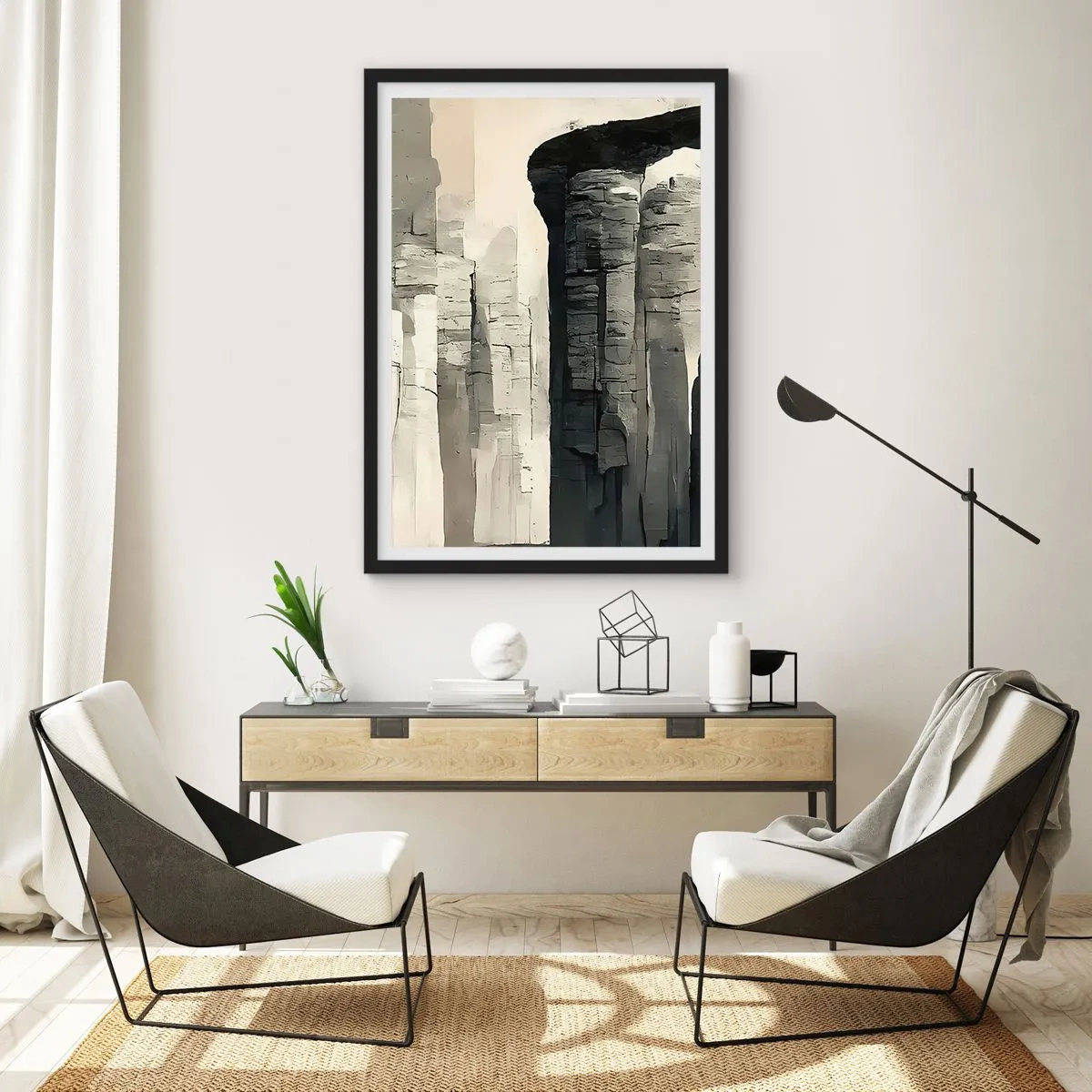 Affiche dans un cadre noir - Poster - Formations rocheuses monumentales aux nuances de gris - 50x70cm - La majesté de l'Antiquité - Décoration murale moderne pour le salon et la chambre ARTTOR