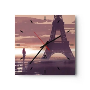 Horloge murale - Pendule murale - Une silhouette regardant la Tour Eiffel à la lumière du soleil couchant - 30x30cm - Seulement deux d'entre eux - Décoration murale moderne pour le salon et la chambre ARTTOR