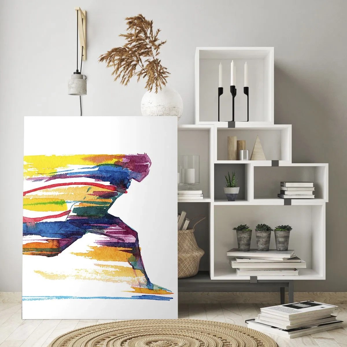 Impression sur verre - Image sur verre - Silhouette abstraite d'un coureur aux couleurs dynamiques - 50x70cm - Courir à travers l'arc-en-ciel - Décoration murale moderne pour le salon et la chambre ARTTOR