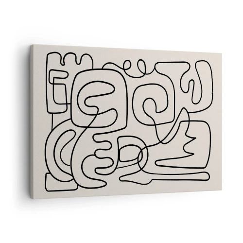 Impression sur toile - Image sur toile - Motif d'art linéaire abstrait en noir sur fond clair - 70x50cm - Suivez les indices - Décoration murale moderne pour le salon et la chambre ARTTOR